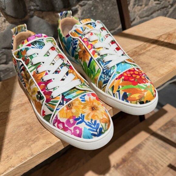 Christian Louboutin White Floral Satin Louis Junior Low-top Sneakers - Picture 4 of 14